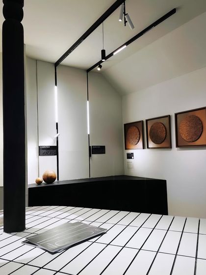 End of Day 1 at the exhibition. The clean, architectural lines of our booth are highlighted by our own magnetic track lighting, creating a minimalist yet impactful design.