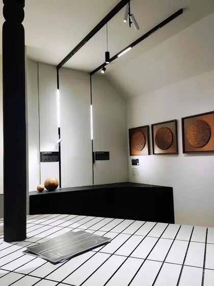 End of Day 1 at the exhibition. The clean, architectural lines of our booth are highlighted by our own magnetic track lighting, creating a minimalist yet impactful design.