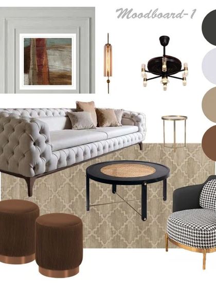 A duplicate of ID 92, this mood board showcases a potential living room scheme with an emphasis on timeless elegance, using a neutral palette and sophisticated textures.