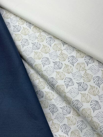 This leaf-patterned printed fabric is another option from my kurta izaar collection. It can be paired with a plain navy blue or white izaar for a complete set.