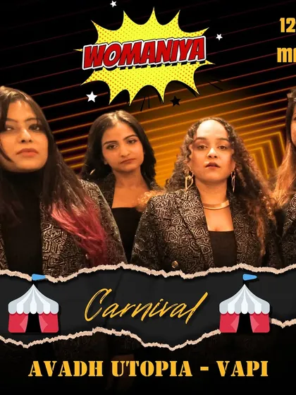 This poster for our performance at a wedding carnival in Vapi captures the bold, comic-book-inspired branding of Womaniya. We are here to be the superheroes of your party.