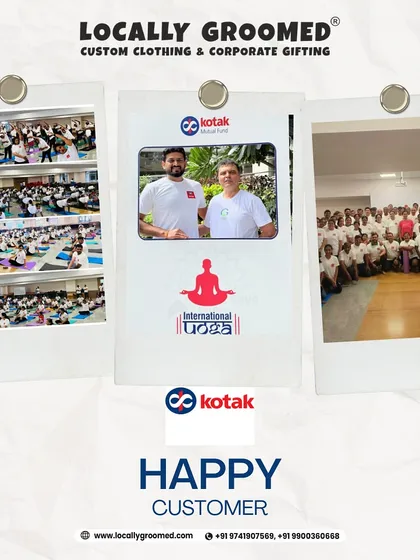 We were proud to supply custom t-shirts for Kotak Mutual Fund's International Yoga Day event. This collage shows their team happily participating in the event while wearing our apparel.