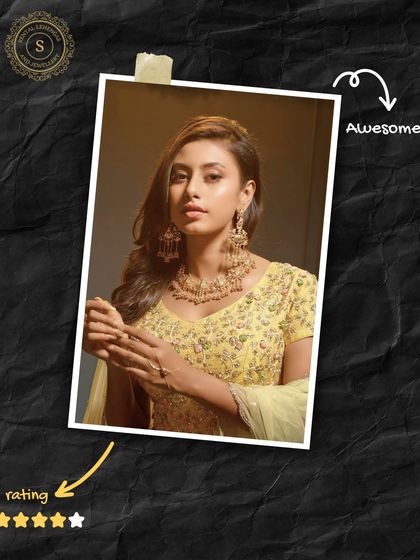 Our rental jewellery collection is perfect for making a statement. This model showcases a lovely set that is rated 'Awesome' by us!