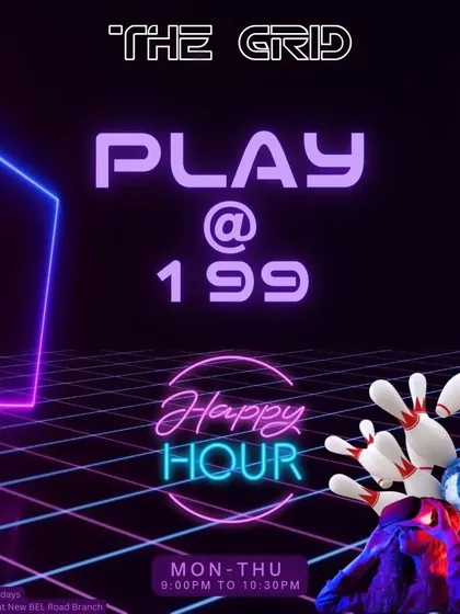 Strike up the fun with our Play @ 199 Happy Hour deal. Enjoy bowling, laser tag, and VR every Monday to Thursday from 9:00 PM to 10:30 PM.