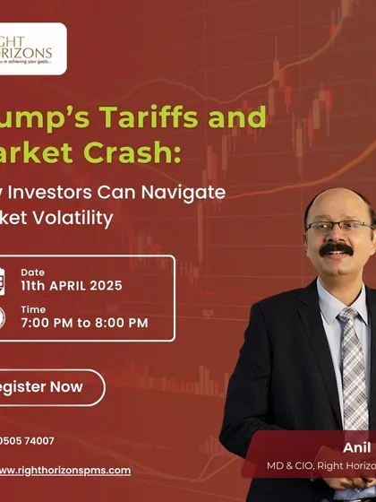 An announcement for a live session with our MD & CIO, Anil Rego, on navigating market volatility. The webinar addresses how investors can strategically position their portfolios in response to global events like tariff changes and market fluctuations.