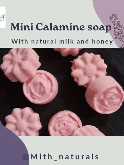 My mini Calamine soaps, made with natural milk and honey. Calamine is wonderful for soothing itchy or irritated skin, and these mini soaps are perfect for trying out or for travel.
