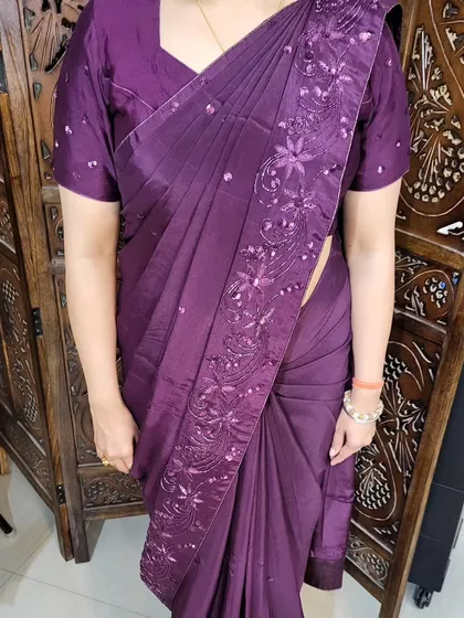 The full look of my student's work. She learned how to manage both the pleats and the pallu for a clean finish.