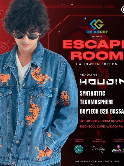 The poster for my Halloween headliner show in Vadodara. I love playing themed events and bringing a special energy for the occasion.