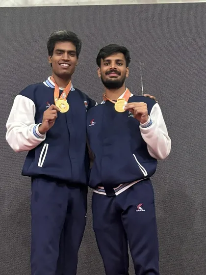 Two champions, two gold medals. Harshit and Tushar celebrating their victory together after the 8th South Asian Karate Championship.