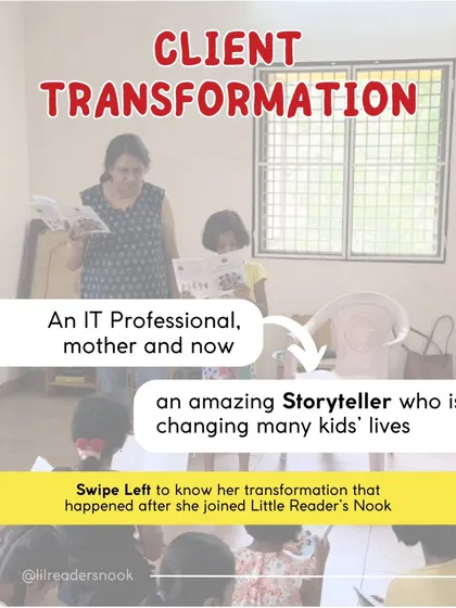 This is what transformation looks like. Sambhavi, an IT professional and mother, joined my training and is now changing kids' lives as a storyteller. My training sessions are designed to empower parents and teachers to find their own storytelling magic.