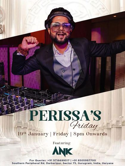 The official poster for my Friday night feature at Perissa. You can often find me here kicking off the weekend.