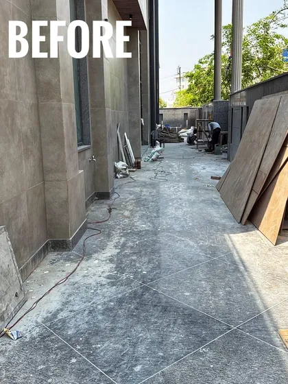 Before: A dusty, under-construction walkway in Vrindavan. This space was a blank canvas with lots of potential.