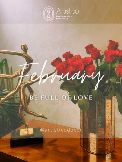February is the month of love. This corner in my store, featuring a sculpture and a vase of red roses, is set to inspire romantic gifting.