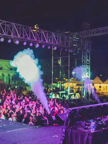 The energy is electric when the CO2 cannons go off. This was a peak moment during my set at a large outdoor festival, with the crowd going wild.