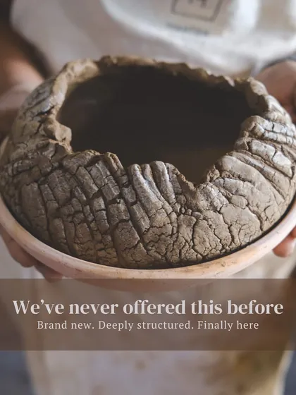 We are always exploring new ways to work with clay. This piece, with its beautiful, organic cracks, was the beginning of our first ever comprehensive hand building course, a new and deeply structured journey into form and creativity without the wheel.