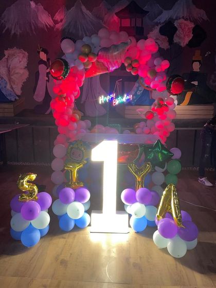 The full setup illuminated with dramatic red lighting. This shows how I can adjust the lighting to create different vibes throughout the event.