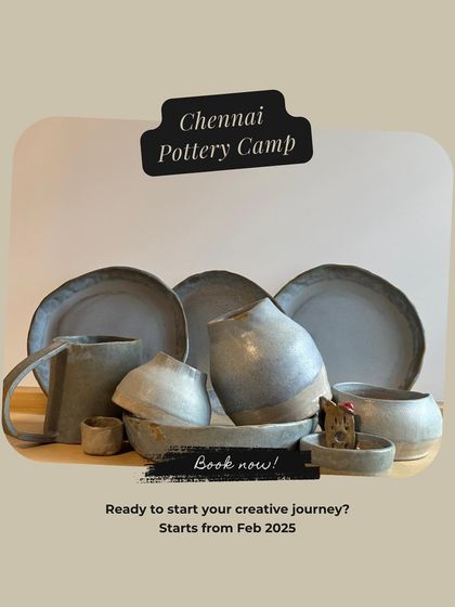 Taking our love for pottery on the road. This poster announces our Chennai Pottery Camp, an opportunity for aspiring potters in a new city to join us and start their own creative journey.