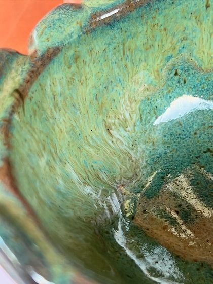 A close-up of the stunning glaze on one of Poonam's bowls. The way the colors swirl together is just magical.