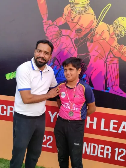 Suryansh Jakhar being awarded for his excellent batting performance.
