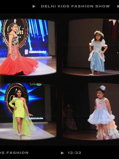 This set of photos highlights the creativity in kids' fashion, featuring a modern neon dress, a fairytale-inspired gown, and a stunning red mermaid dress.