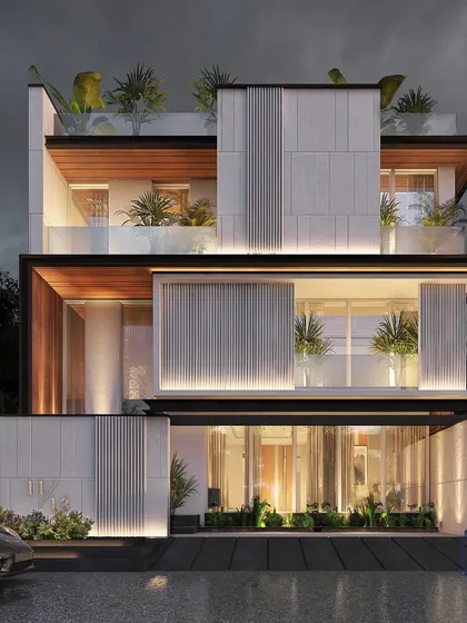 This 250 sq ft renovation in Sarvpriya Vihar is a masterclass in maximizing space and light. We used a combination of white cladding with subtle grooves, warm wood accents, and floor-to-ceiling windows to create a bright, modern, and stylish home.