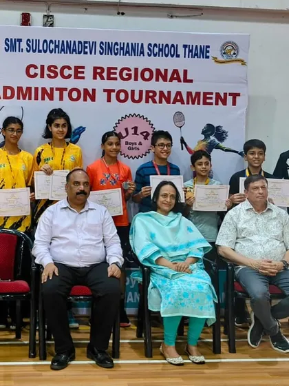 A group of champions. The winners of the CISCE Regional Badminton Tournament, including our own Khanak, posing with their well-earned awards.