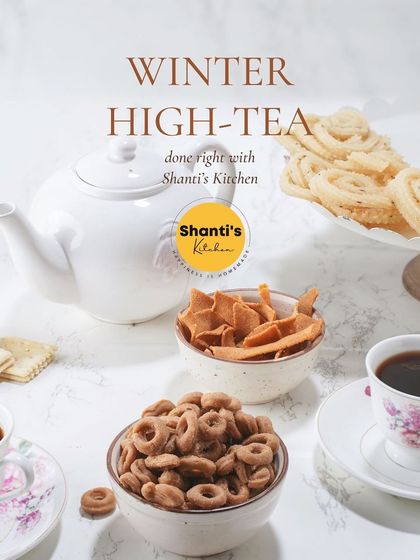 A winter high tea done right with my snacks. The spicy warmth of my Kodbale and Murukku pairs wonderfully with a hot cup of tea or coffee on a chilly evening.