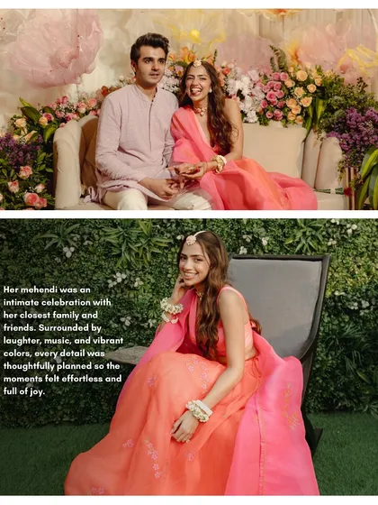 Her mehendi was an intimate celebration with her closest family and friends. We thoughtfully planned every detail so the moments felt effortless, full of laughter, music, and vibrant colors.