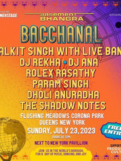 The full lineup poster for Basement Bhangra Bacchanal. My event production includes creating compelling promotional materials that highlight the unique blend of artists for each show.