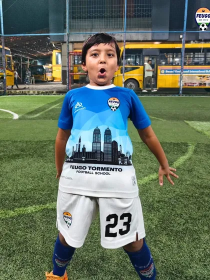 The joy and fun after a hard training session, as one of our young players strikes a celebratory pose.