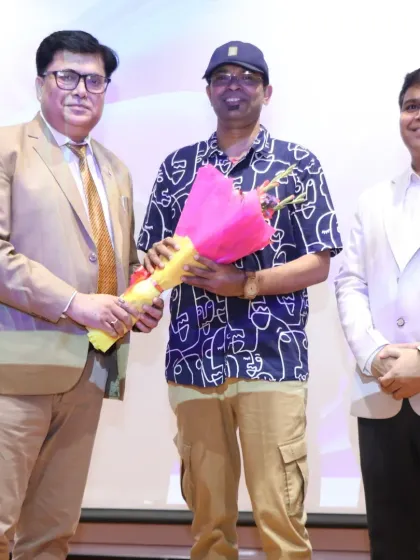 Being felicitated on stage at AAFT, Marwah Studio. It is always an honor to be invited to share my passion with the next generation of creative minds.