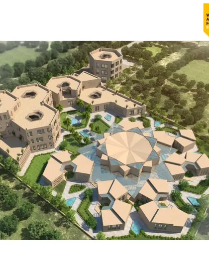 An aerial view of our design for the Qism Al Tahfeez, a Quran Memorization Center. This project, shortlisted at the World Architecture Festival, uses geometric patterns derived from cultural motifs to create a tranquil and spiritually resonant educational space.