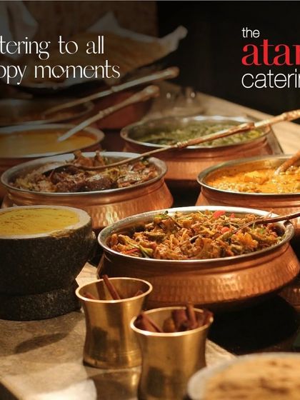Catering to all happy moments with our beautiful serveware. This setup features our traditional Indian copper and stone pots, adding an authentic and rustic charm to the food display.