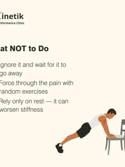 What should you NOT do for a frozen shoulder? Don't just ignore it and wait for it to go away. Don't force through the pain with random exercises, and don't rely only on rest, as it can worsen stiffness.
