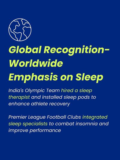 Global Recognition: This infographic highlights how elite organizations like India's Olympic Team and Premier League clubs are integrating sleep specialists, proving that quality sleep is a critical component of athlete recovery.