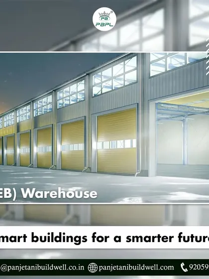We build smart buildings for a smarter future. This PEB warehouse, shown at night, is designed for optimal functionality and security, serving as a critical asset for modern logistics and storage operations.