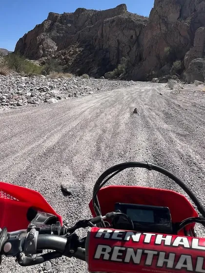 Your view from the handlebars during a Baja pre-run. This is what it feels like to navigate the endless, challenging, and beautiful desert landscape that makes this race so legendary.