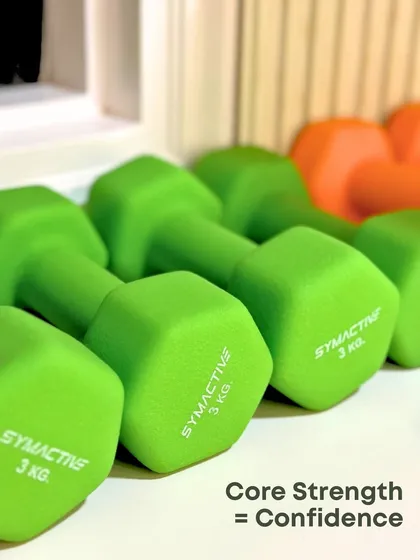 Core strength equals confidence. We use props like these 3kg dumbbells to add a strength training component to our Pilates workouts, helping you build a powerful and stable core.