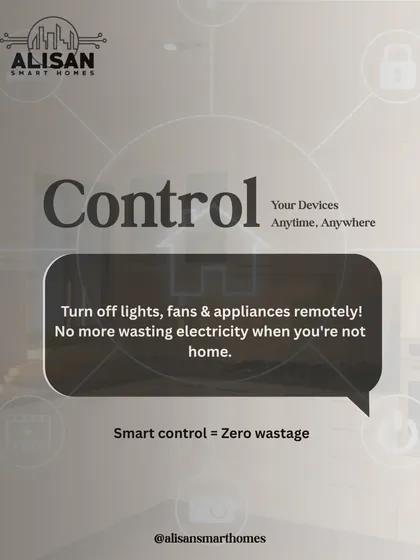 Smart control equals zero wastage. Our system allows you to turn off lights, fans, and appliances remotely, ensuring you never waste electricity when you're not home.