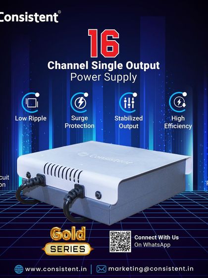 For larger installations, we offer this 16-Channel Single Output Power Supply from our Gold Series. It is engineered for high efficiency and reliability, providing stabilized power with built-in surge and overload protection for professional-grade systems.