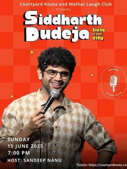 A monthly event poster for June featuring Siddharth Dudeja, highlighting our commitment to bringing regular comedy nights to our audience.