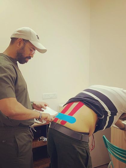 We often combine different colors and cuts of kinesio tape to achieve specific therapeutic goals, such as pain relief and structural support.