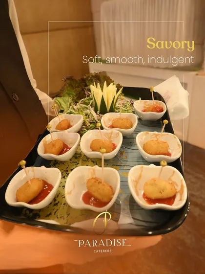 Soft, smooth, and indulgent savory bites. These golden-fried appetizers are served with a tangy dip, making them impossible to resist.