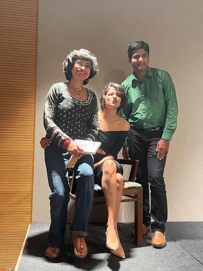 Posing with the author and a guest after a wonderful evening of poetry at Atta Galatta.