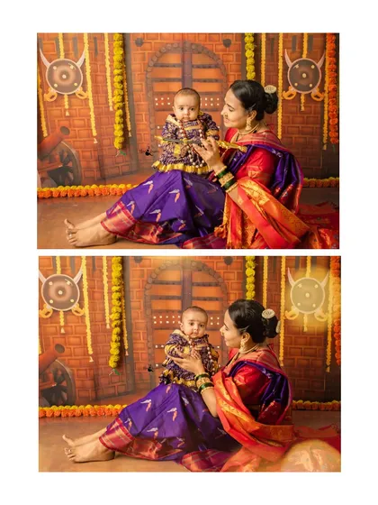 A collage showing the loving interaction between a mother and her 'Bal Shivaji' during our special Shiv Jayanti session.