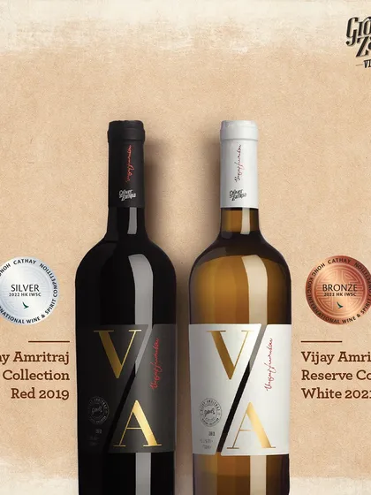 Our collaboration with tennis legend Vijay Amritraj has produced award-winning wines. Here, the VA Reserve Collection Red and White showcase their silver and bronze medals.