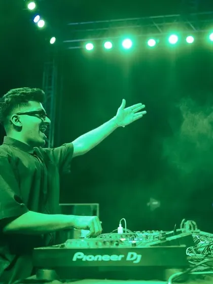 The green stage lights and smoke created an amazing atmosphere during my set alongside Ritviz in Rajkot.