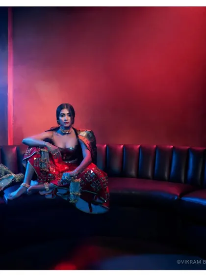 Pooja Hegde in a grunge-inspired look for Femina Wedding Times. We used colored gels and smoke to create this moody, high-fashion editorial shot.