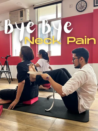 Saying goodbye to neck pain is possible, even if you feel very stiff. In my classes, I use props like this yoga strap to help students safely deepen a stretch and release tension in the hamstrings and lower back, which is often connected to neck issues. No forcing, just gentle, effective healing.