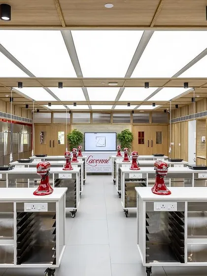 Welcome to our state-of-the-art academy in New Delhi. We've designed our kitchens to be a professional, inspiring, and fully equipped space where you have everything you need to hone your craft, from individual workstations to top-tier baking equipment.